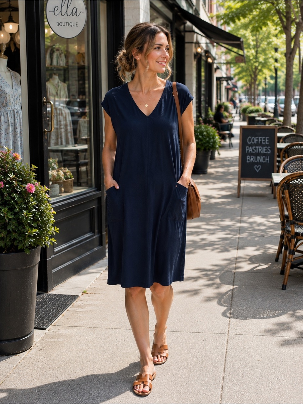 Eileen Fisher Navy Tencel Lyocell Viscose Shift Dress Pockets Size S